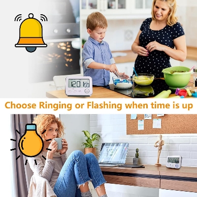 Picture of Kitchen Timer, Alarm Clock, Multifunctional Digital Cooking Timer with Large LCD Display, Magnetic Stopwatch, Timer with Clock, Alarm Clock, Magnet Multicolor