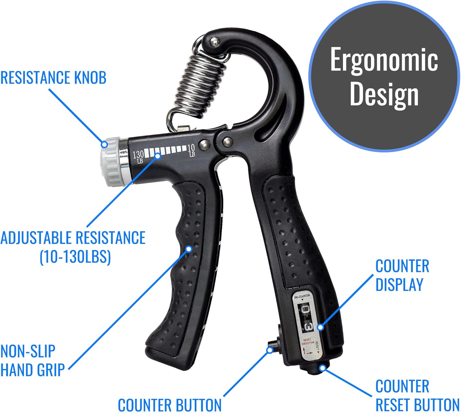 Picture of Sports Adjustable Hand Grip (10kg - 60kg) Strengthener with Counter for Men & Women for Gym Workout Hand Exercise Equipment to Use in Home for Forearm Exercise (Black) Stainless Steel Spring Multicolor