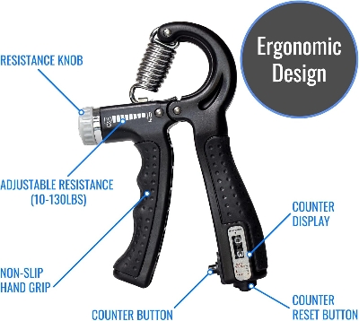 Picture of Sports Adjustable Hand Grip (10kg - 60kg) Strengthener with Counter for Men & Women for Gym Workout Hand Exercise Equipment to Use in Home for Forearm Exercise (Black) Stainless Steel Spring Multicolor