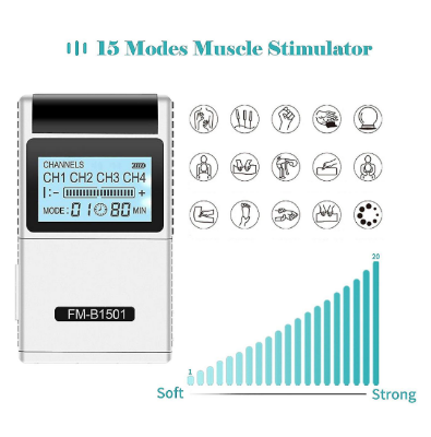 Picture of Migeet TENS EMS Muscle Stimulator 15 Modes & 4 Outputs 8 Pads for Natural Pain Relief Electric Pulse Impulse Mini Massager Machine Portable electrotherapy Machine Multicolor