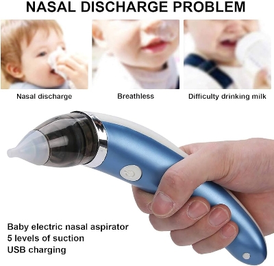Picture of Baby Nasal Aspirator, Electric Nose Mucus Cleaner for Newborns and Toddlers, Rechargeable Automatic Booger Suctioner for Babies with 5 Levels Suction Multicolor