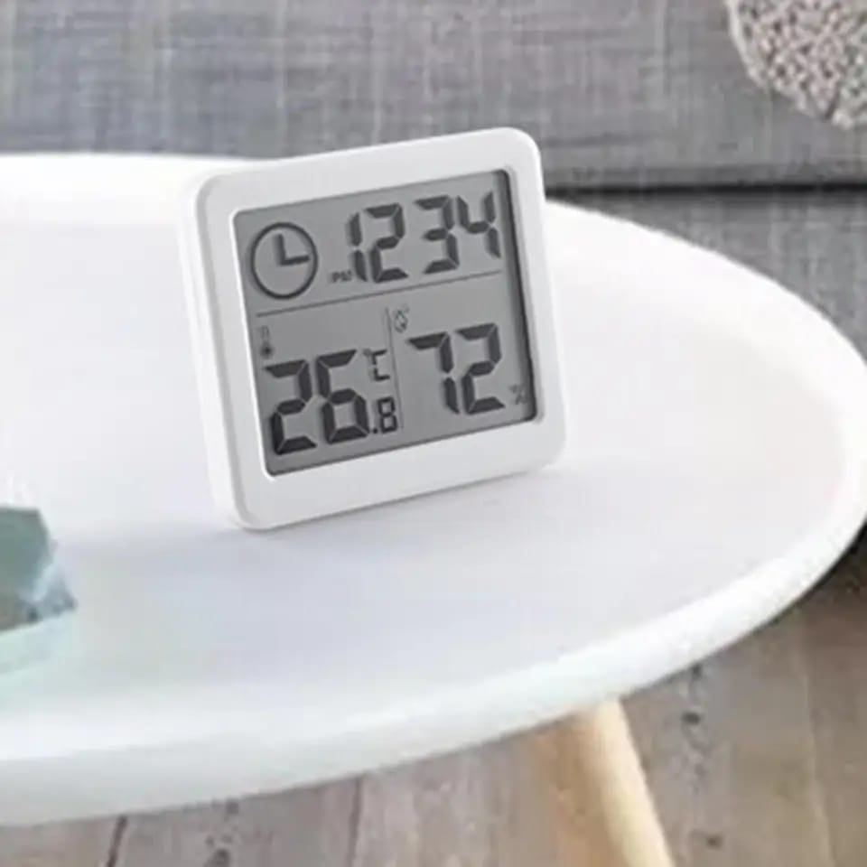 Picture of Digital Wall Clock With 3.2inch LCD Display Temperature Time Humidity Meter For Indoor Bedroom Baby Room5 White