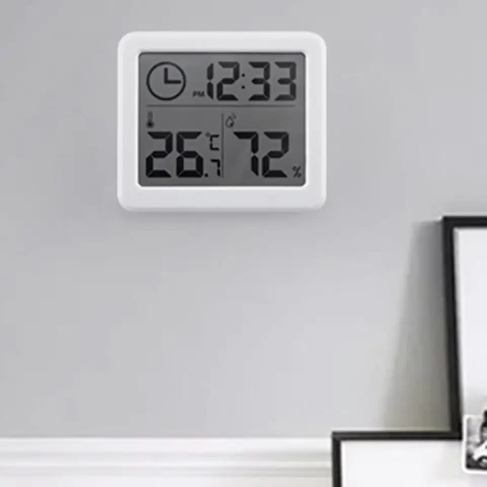 Picture of Digital Wall Clock With 3.2inch LCD Display Temperature Time Humidity Meter For Indoor Bedroom Baby Room5 White