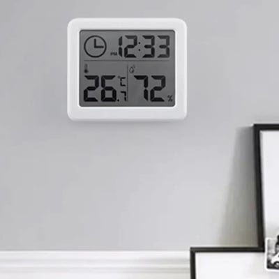 Picture of Digital Wall Clock With 3.2inch LCD Display Temperature Time Humidity Meter For Indoor Bedroom Baby Room5 White