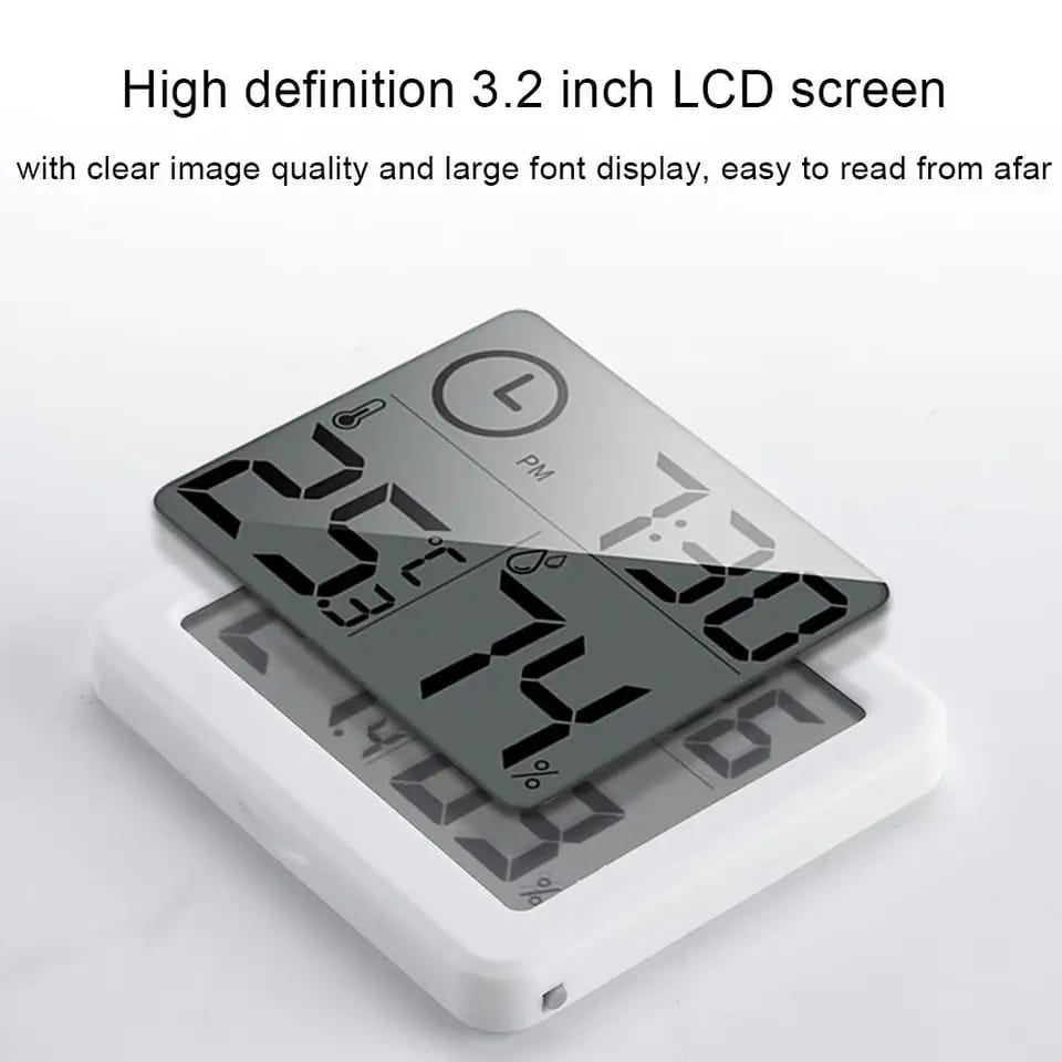 Picture of Digital Wall Clock With 3.2inch LCD Display Temperature Time Humidity Meter For Indoor Bedroom Baby Room5 White