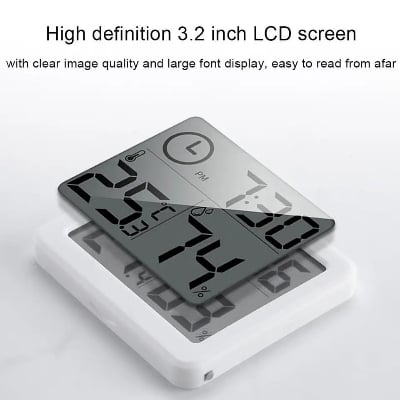 Picture of Digital Wall Clock With 3.2inch LCD Display Temperature Time Humidity Meter For Indoor Bedroom Baby Room5 White