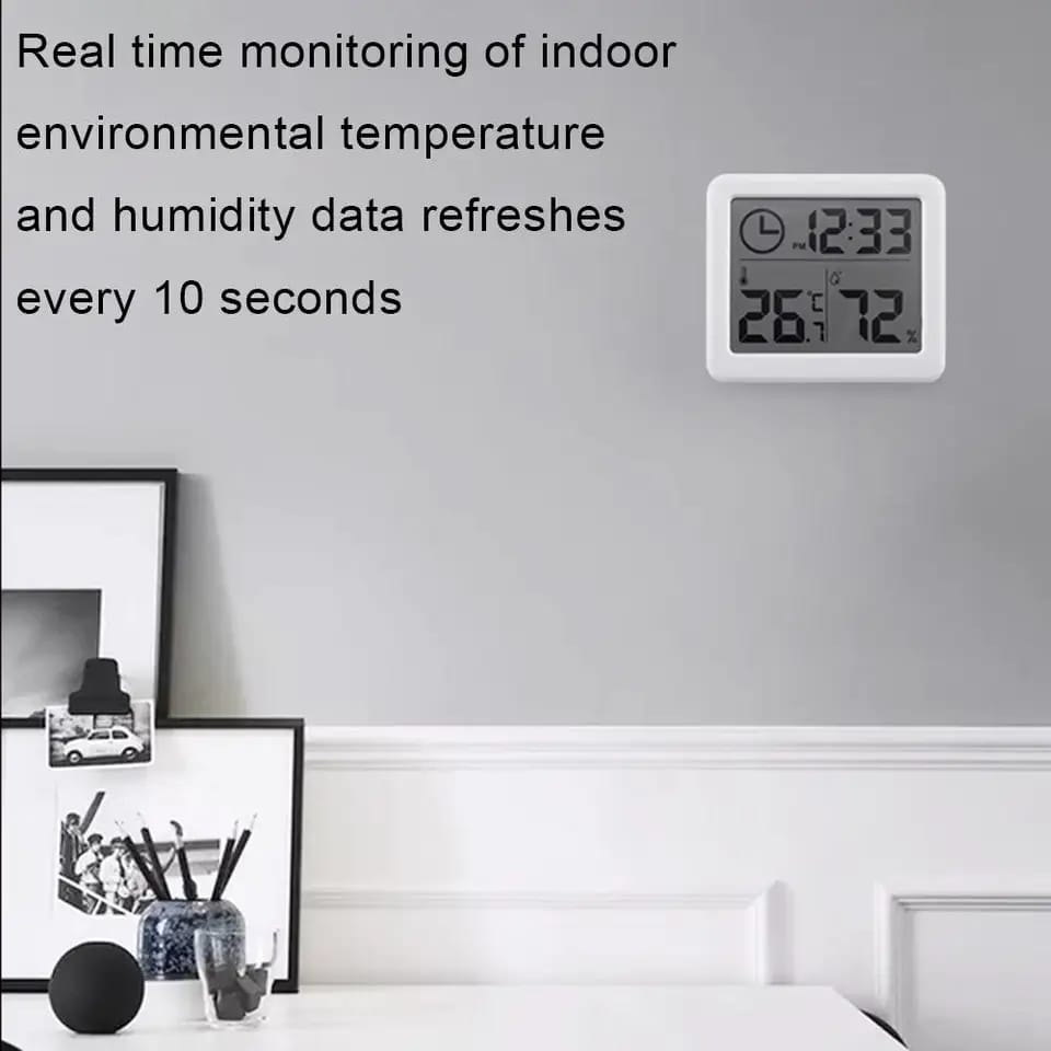 Picture of Digital Wall Clock With 3.2inch LCD Display Temperature Time Humidity Meter For Indoor Bedroom Baby Room5 White