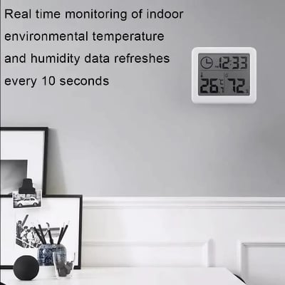 Picture of Digital Wall Clock With 3.2inch LCD Display Temperature Time Humidity Meter For Indoor Bedroom Baby Room5 White