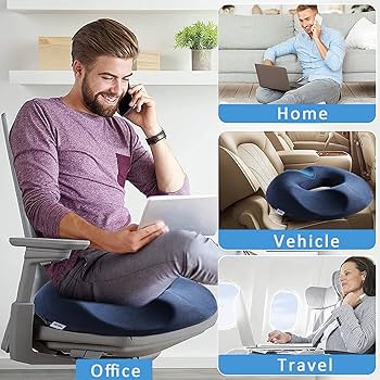 Picture of Seat Cushion Sciatica Tailbone Bed Sores Donuts Shape Sitting Pain Relief Light Grey
