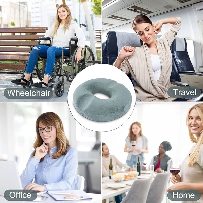 Picture of Seat Cushion Sciatica Tailbone Bed Sores Donuts Shape Sitting Pain Relief Light Grey