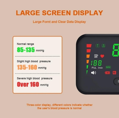 Picture of Digital LED Blod Pressure Monitor, USB Rechargeable, Sphygmomanometer, BP Machine, Spanish Voice, Upper Arm Sphygmomanometer Multicolor