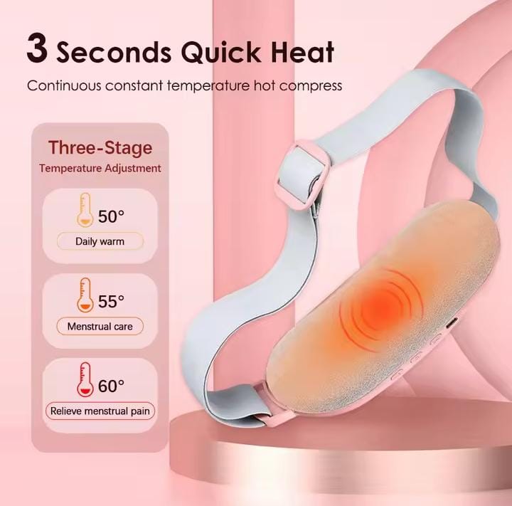 Picture of Period Cramp Relief Heating Pad Pain Device with 4 Massage Modes for Menstrual Pain and Belly or Back Pain Relief, LED Display, Comfortable Belt Pink