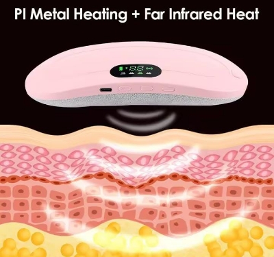 Picture of Period Cramp Relief Heating Pad Pain Device with 4 Massage Modes for Menstrual Pain and Belly or Back Pain Relief, LED Display, Comfortable Belt Pink