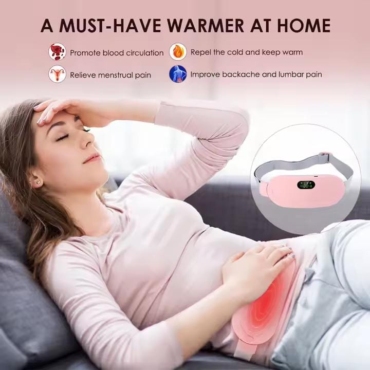 Picture of Period Cramp Relief Heating Pad Pain Device with 4 Massage Modes for Menstrual Pain and Belly or Back Pain Relief, LED Display, Comfortable Belt Pink