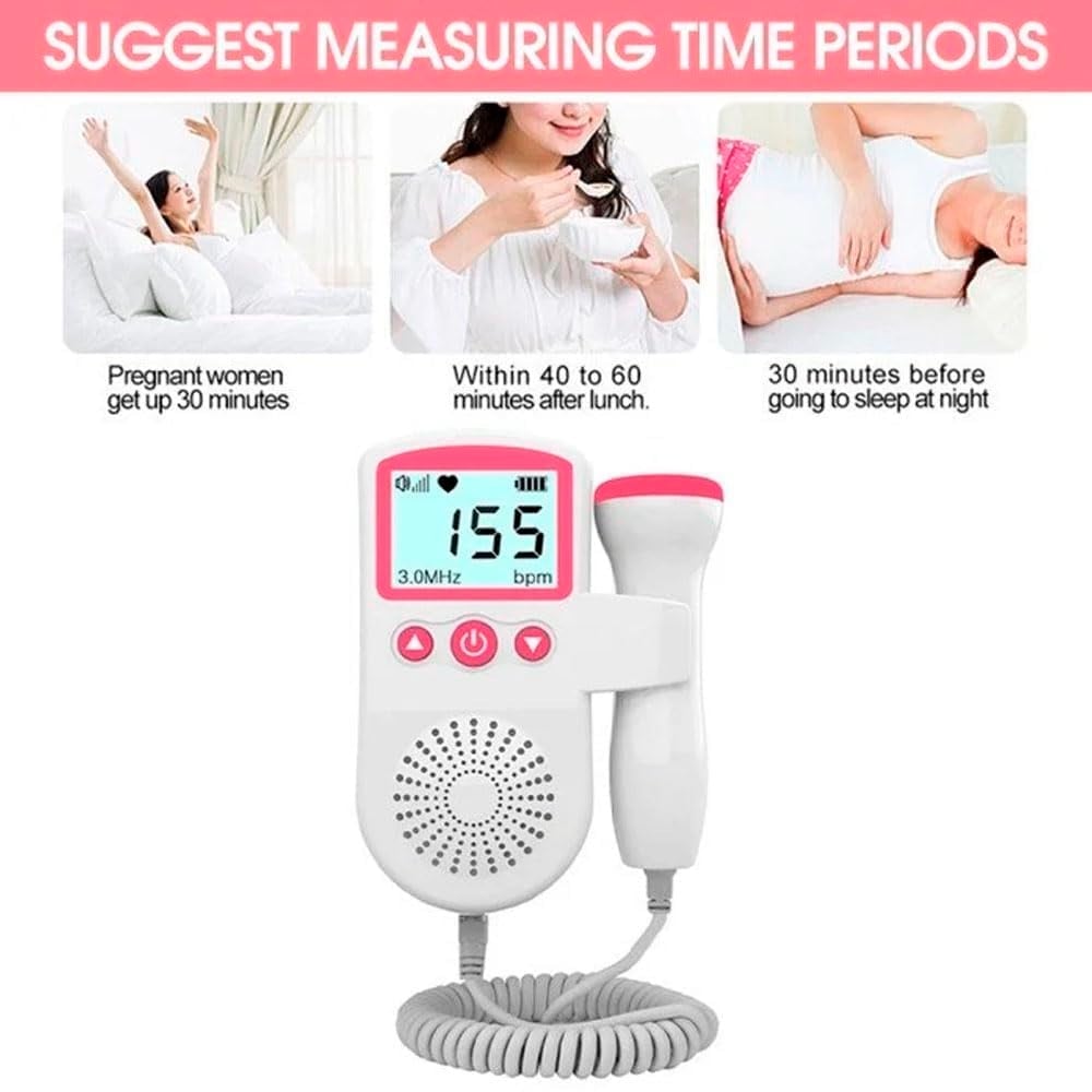 Picture of Portable Fetal Doppler | Baby Heartbeat Monitor for Pregnant Moms | Digital LCD Screen, Built-in Speaker, Clear FHR Detection | Compact & Easy to Use Home Pregnancy Device White-pink