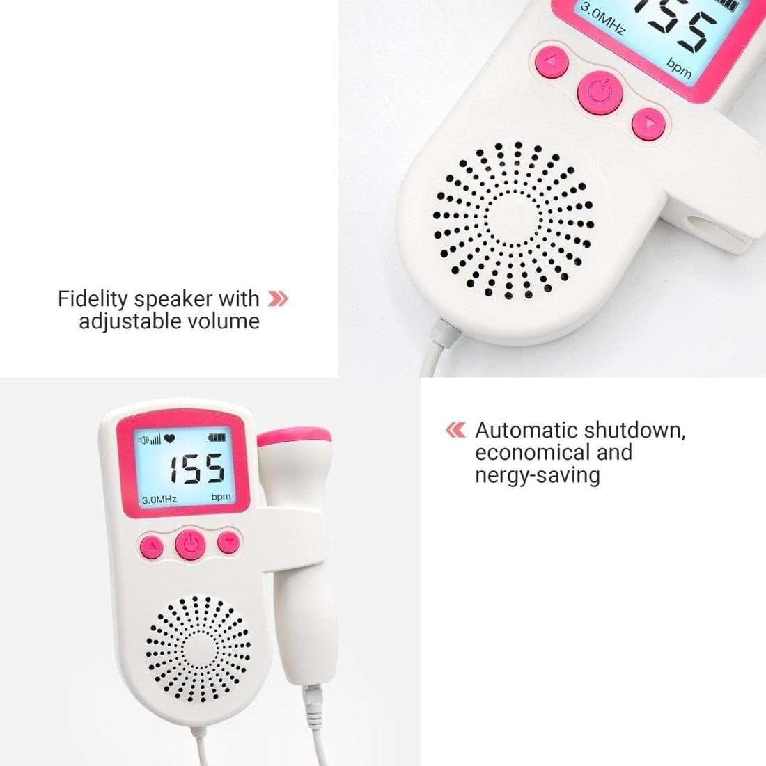 Picture of Portable Fetal Doppler | Baby Heartbeat Monitor for Pregnant Moms | Digital LCD Screen, Built-in Speaker, Clear FHR Detection | Compact & Easy to Use Home Pregnancy Device White-pink