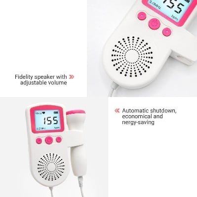 Picture of Portable Fetal Doppler | Baby Heartbeat Monitor for Pregnant Moms | Digital LCD Screen, Built-in Speaker, Clear FHR Detection | Compact & Easy to Use Home Pregnancy Device White-pink