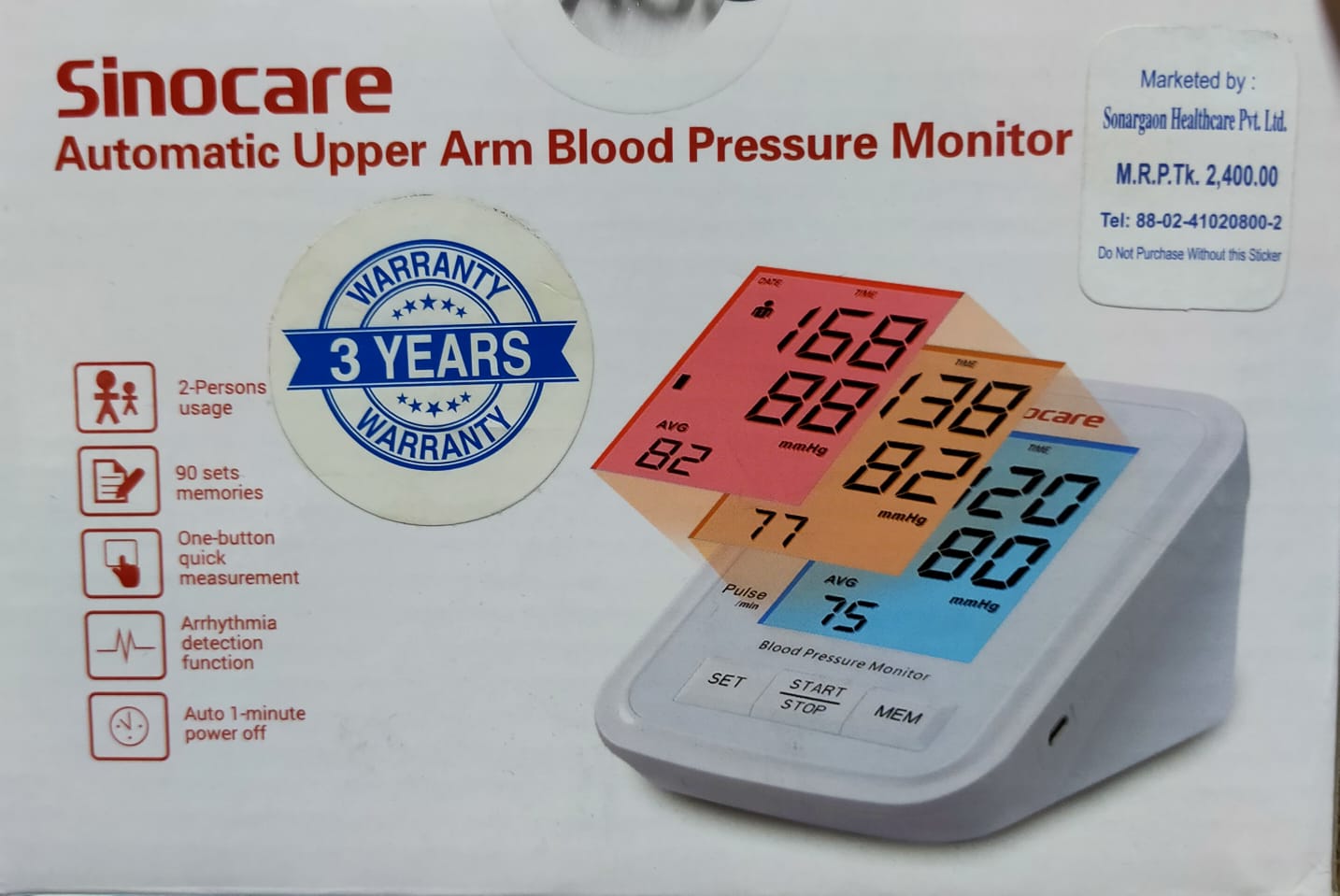 Picture of SINOCARE Blood Pressure Monitor With colour display (BA-823) White