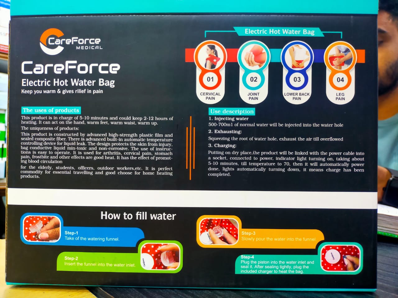Picture of Careforce Electric Hot Water Bag Pain Remover (Guarantee 2 Year) Multicolor