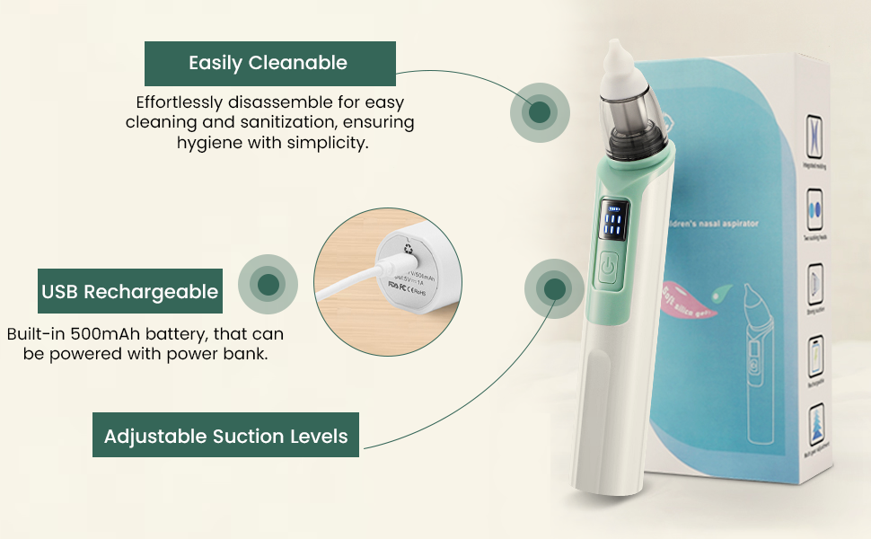 Picture of Rechargeable Baby Nose Cleaner Silicone Adjustable Suction Electric Child Nasal Aspirator Health Safety Convenient Low Noise Multicolor