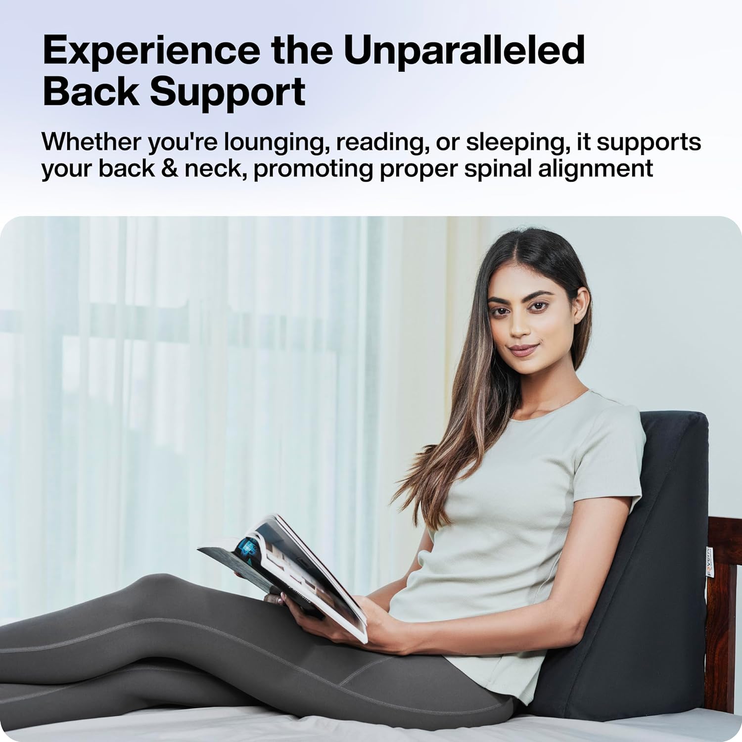 Picture of Wedge Pillow  Foam |  Orthopedic Wedge Cushion for Back Support, Sleeping, Leg Elevator, Pregnancy, GERD, Anti Snoring (Dark Grey, 18 x 17.5 x 11 Inch) Black