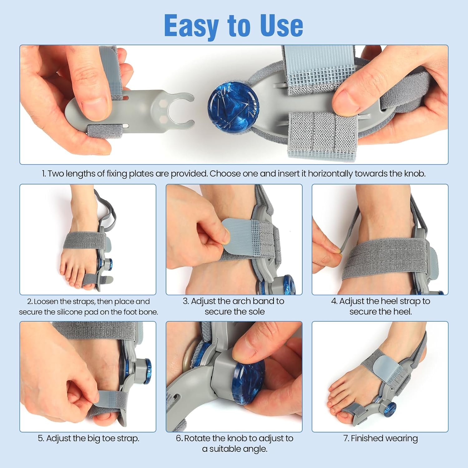 Picture of Bunion Corrector for Women Big Toe – Adjustable Knob for Angle Correction, Soft Gel Pad for Bunion Relief – One Size Fits Most, Unisex, Fits Left or Right Foot（1 PCS Grey