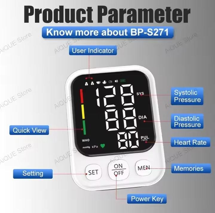 Picture of Charging LED Backlit Upper Arm BP Monitor Blood Pressure Monitor 2 Users Medical Tonometer Cuff Digital Irregular Pulse Black