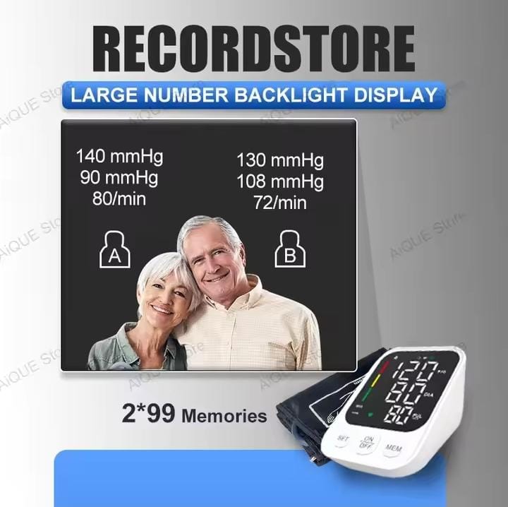 Picture of Charging LED Backlit Upper Arm BP Monitor Blood Pressure Monitor 2 Users Medical Tonometer Cuff Digital Irregular Pulse Black