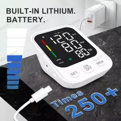 Picture of Charging LED Backlit Upper Arm BP Monitor Blood Pressure Monitor 2 Users Medical Tonometer Cuff Digital Irregular Pulse Black