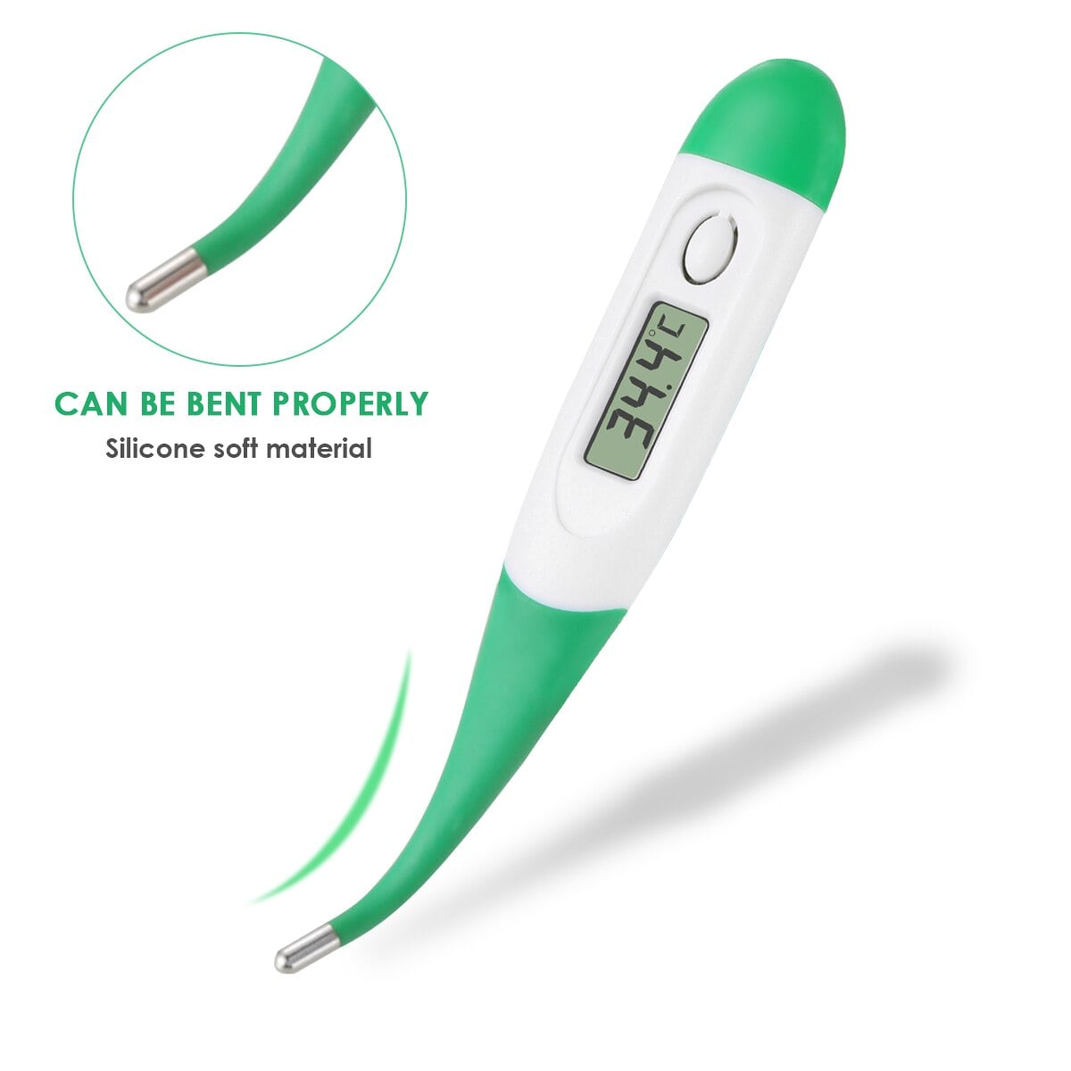 Picture of Digital thermometer with Flexible Tip  Fever Alarm & Beep Function  Waterproof & 10 seconds Fast Reading for Kids & Adults (Green)