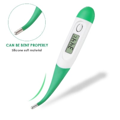 Picture of Digital thermometer with Flexible Tip  Fever Alarm & Beep Function  Waterproof & 10 seconds Fast Reading for Kids & Adults (Green)