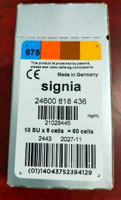 Picture of 60 cells x Siemens Signia 675 Size Hearing aid batteries 1 box Multicolor