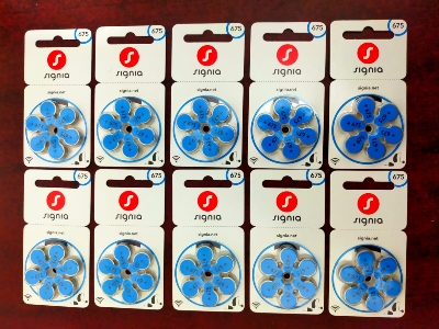 Picture of 60 cells x Siemens Signia 675 Size Hearing aid batteries 1 box Multicolor