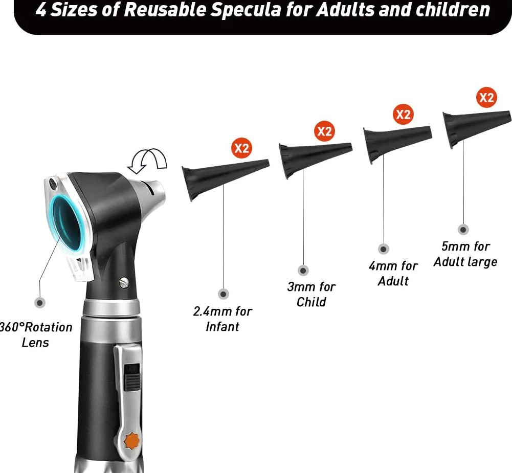 Picture of Otoscope OT10G with Light - Ear Infection Detector, Pocket Ear Scope with Hard Plastic Case for Kids, Adults, Doctor, Pets in Multiple( BLACK) 