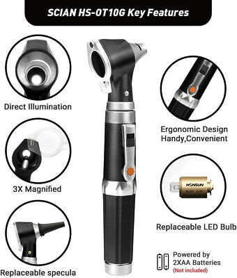 Picture of Otoscope OT10G with Light - Ear Infection Detector, Pocket Ear Scope with Hard Plastic Case for Kids, Adults, Doctor, Pets in Multiple( BLACK) 