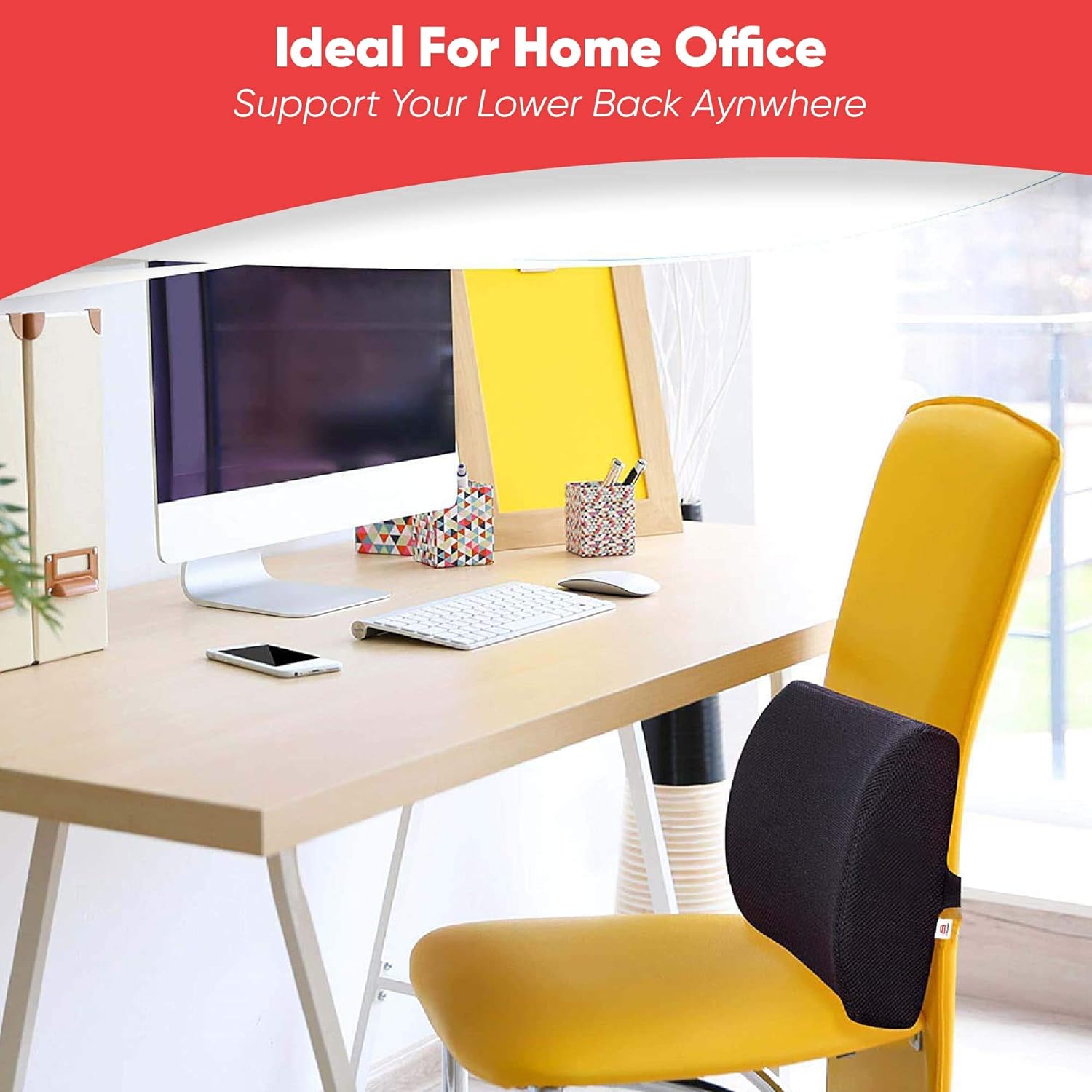 Picture of Memory Foam Lumbar Support for Back Pain Relief Compatible with Computer, Office Chairs and Cars -Ergonomic Designs Having Anti Sweat Mesh Cover on Lumbar Chair Support, Black