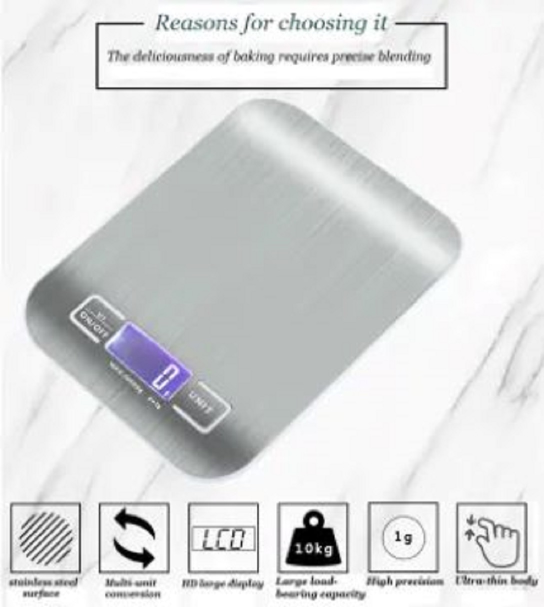 Picture of 5/10kg Digital Kitchen Scale Food Scale Steel Stainless Electronic Balance Measuring Grams Scales for Cooking Baking Food Scale Silver