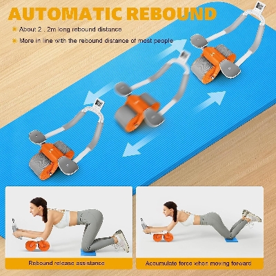 Picture of Ab Roller Wheel, Upgrade Elbow Support Automatic Rebound Abdominal Exercise Wheel, Abs Workout Equipment for Home Gym Fitness, New Core Strength Training Wheel with Time & Mat Orange