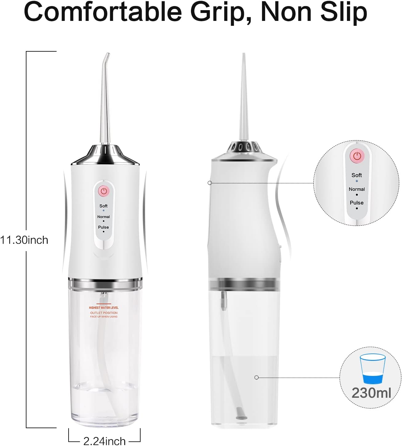 Picture of Water Dental Flosser Teeth Picks - 4 Jets 3 Modes Portable Cordless Water Flosser for Teeth Cleaner, IPX7 Waterproof Oral Irrigator Rechargeable for Travel Home,Gums, Braces Care White