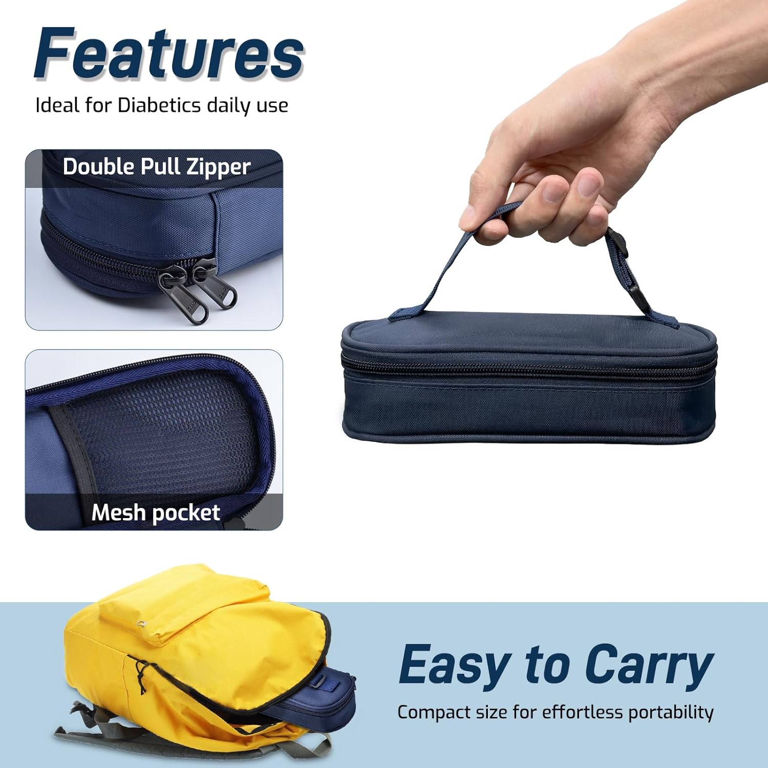 Picture of Insulin Vial Cooler Travel Case,Diabetes Carrying Insulated Bag for Supplies Keep Medicine Cool,Diabetic Small Bottle Protector Kit for Storage,Portable Mini Pack with Protective Ice Brick Blue