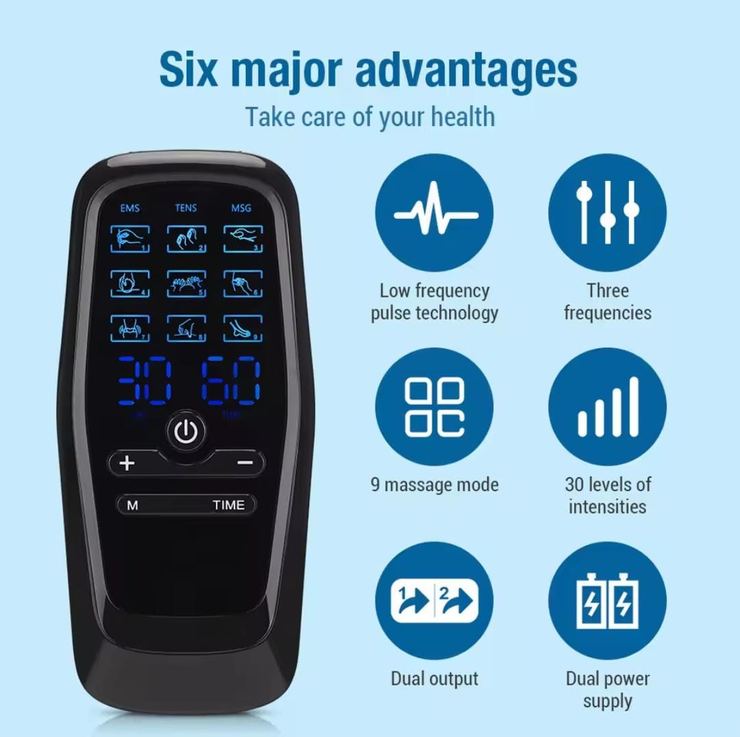 Picture of Physiotherapy Tens Muscle Stimulator Electric EMS Acupuncture Body Massage Digital Therapy Slimming Machine Electro Stimulator Black