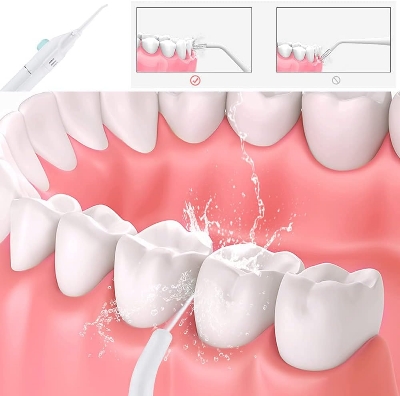 Picture of Portable High Pressure Oral Irrigator Household Dental Floss Manual Water Toothpick for Teeth Cleaning White
