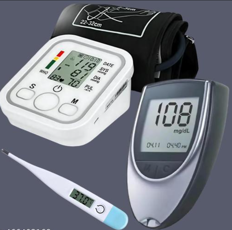 Picture of (Combo Pack of 3)automatic-measuring-bp-monitoring-machine-for-home-with-voice-broadcast-accurate-measurement and blood-glucose-monitor with digital-thermometer 