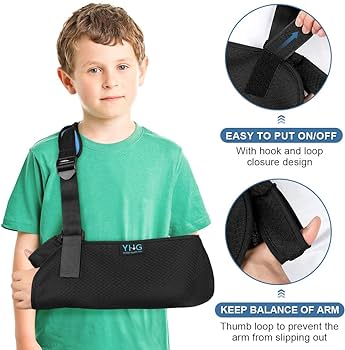 Picture of Arm Sling Kids, Breathable Child Arm Sling Support with Waist Strap, Shoulder Immobilizer for Kids Broken Arm, Shoulder Injury, Rotator Cuff, Left or Right Arm, Black