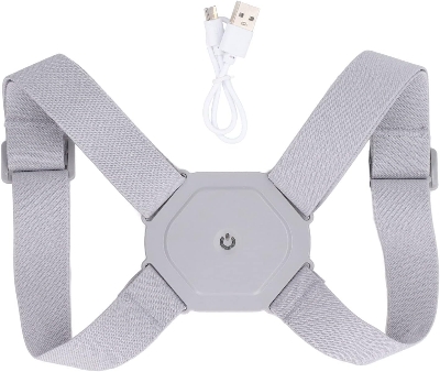 Picture of Posture Corrector, Smart Sensing Vibration Warning Rechargeable Ergonomic Comfortable Adjustable Back Back Support for Women and Men Light Ash