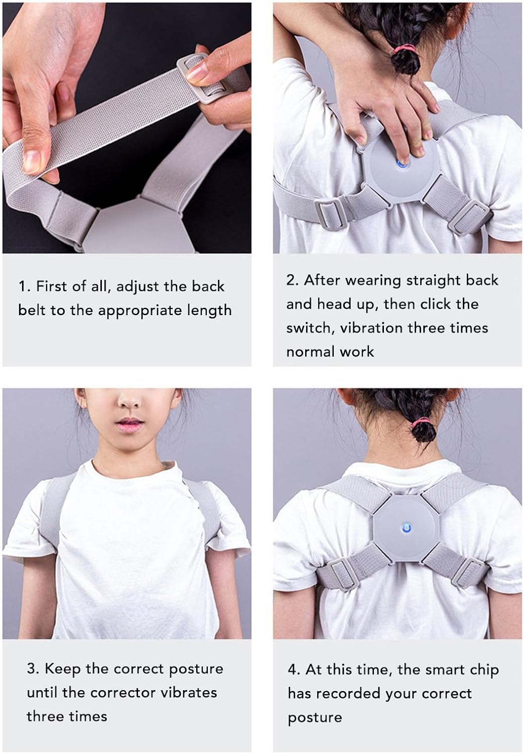 Picture of Posture Corrector, Smart Sensing Vibration Warning Rechargeable Ergonomic Comfortable Adjustable Back Back Support for Women and Men Light Ash