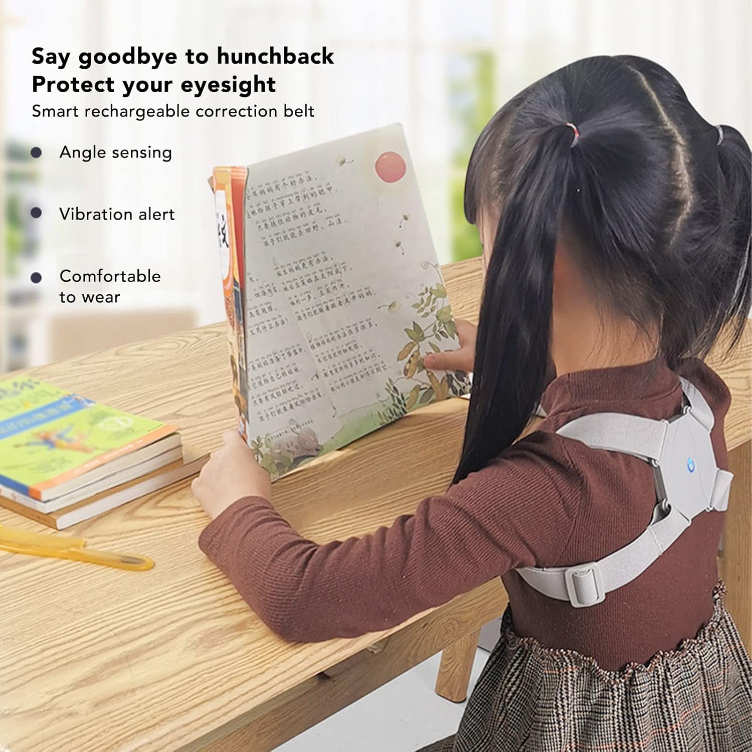 Picture of Posture Corrector, Smart Sensing Vibration Warning Rechargeable Ergonomic Comfortable Adjustable Back Back Support for Women and Men Light Ash