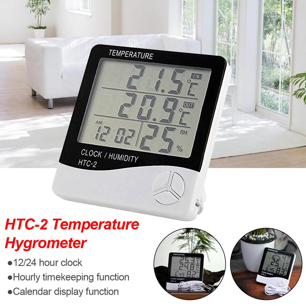 Picture of HTC-2 Digital Indoor/Outdoor Thermo-hygrometer Temperature Humidity Meter with Time/Clock Home & Industrial Room Temperature White
