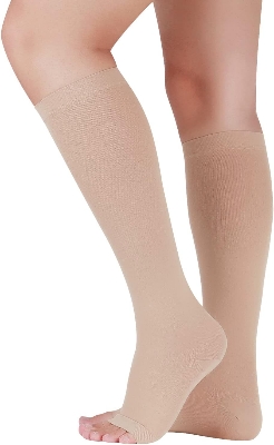 Picture of 20-30 mmHg Medical Compression Socks for Women and Men Knee High Stockings Varicose Vein Swollen legs Beige