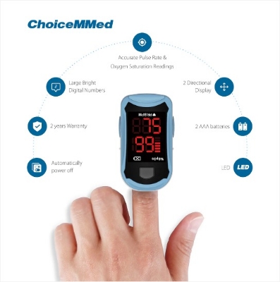 Picture of CHOICEMMED MD300C19 Finger Pulse Oximeter Oxygen Saturation Monitor - Pulse Ox Fingertip o2 Monitor FDA and CE Approved Sky blue